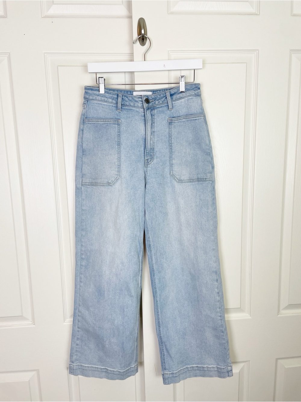 Etienne Marcel Light Wash Wide Leg Cropped Jeans Patch Utility Pockets Sz 29